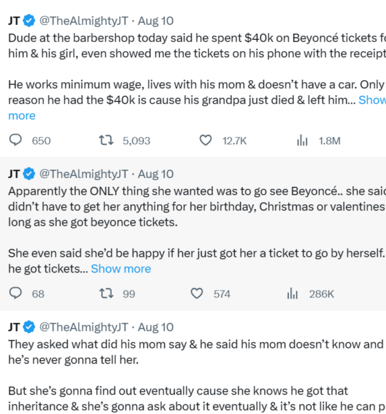 Man Spends $40k Inheritance on "Beyoncé Tickets" for His Girlfriend