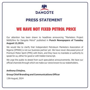 Dangote Debunks Petrol Price Fixing